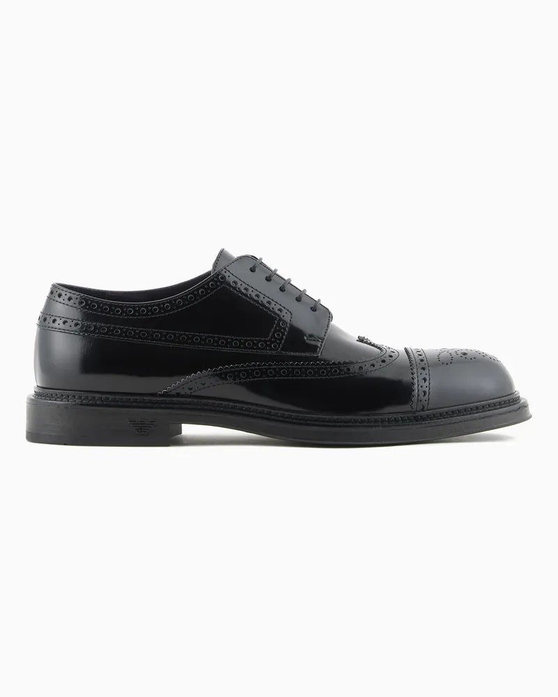 Emporio Armani Derby aus gebürstetem Leder mit Schwalbenschwanz-Lochmuster Schwarz