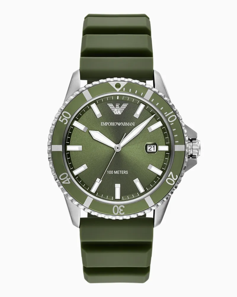 Emporio Armani World Explorer Dreizeiger-Datumsuhr aus grünem Silikon Mehrfarbig