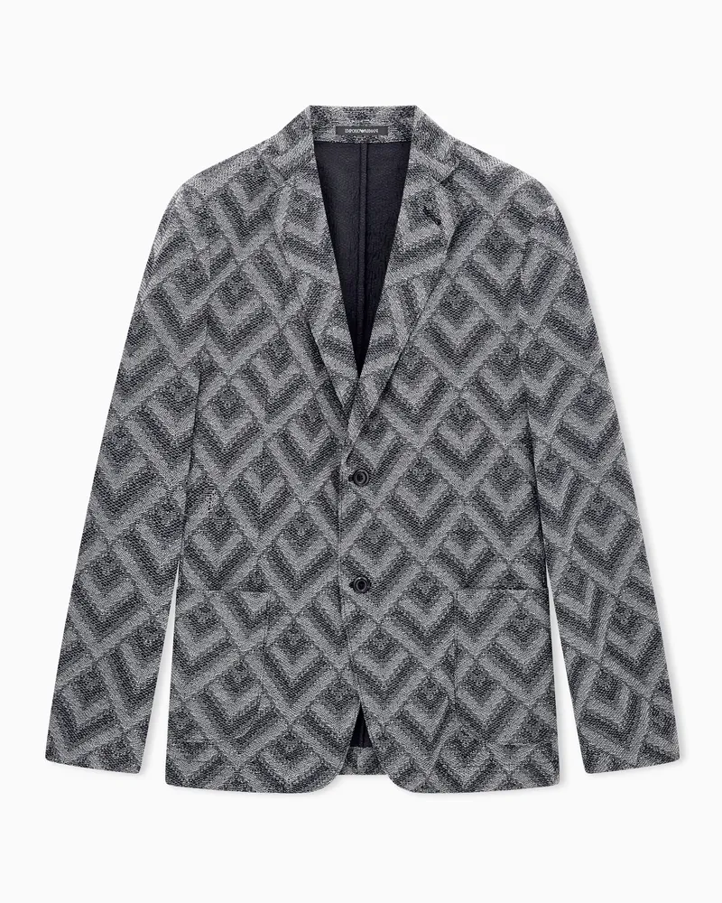 Emporio Armani Regular Fit Blazer aus Schurwolle mit geometrischem Muster Grau