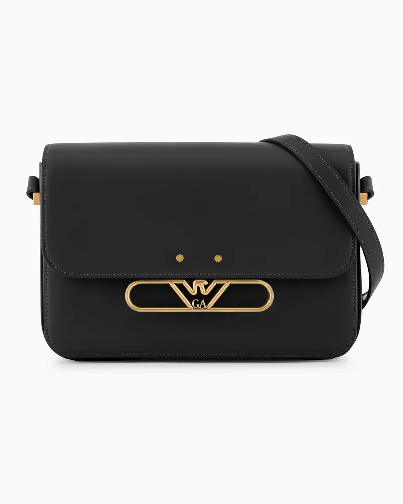 Emporio Armani Umhängetasche aus Glattleder mit Adlerlogo aus Metall Schwarz