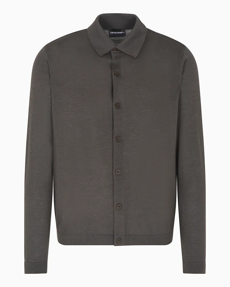 Emporio Armani Travel Essential Cardigan aus glatt gestrickter Schurwolle Travel Essential Grau
