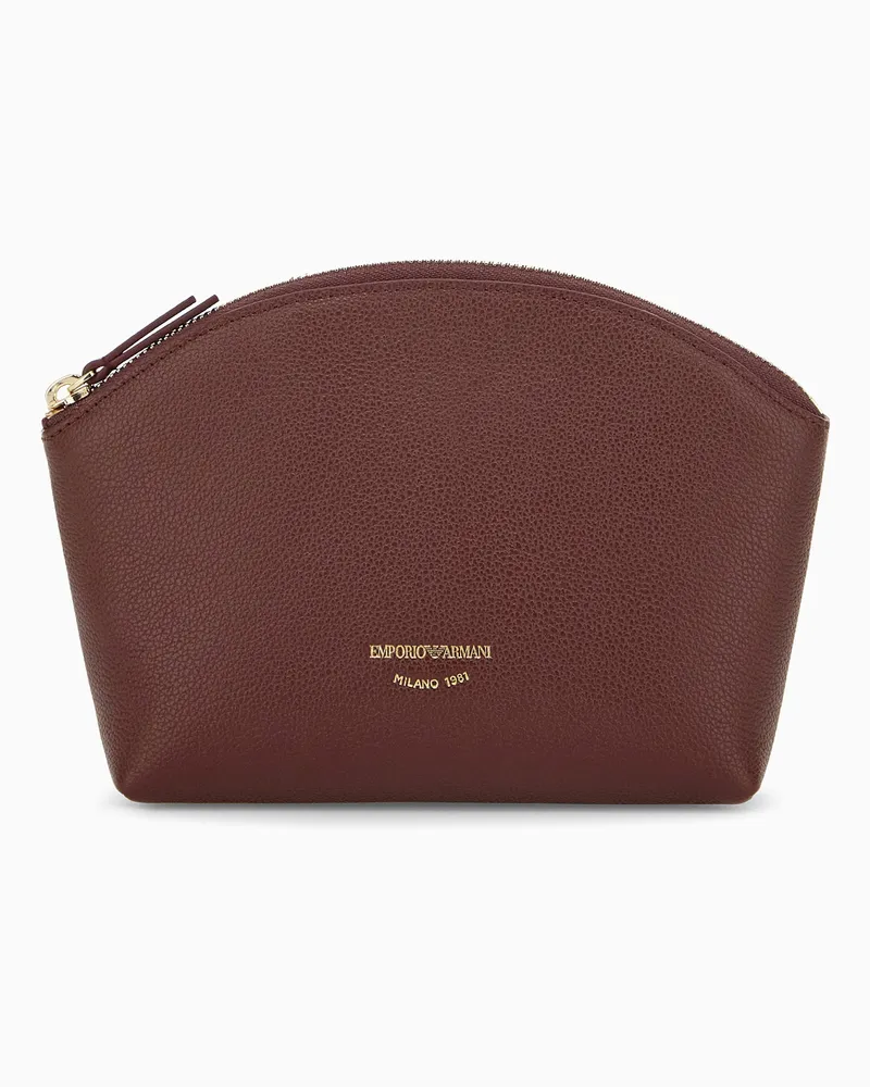 Emporio Armani Beauty Case aus genarbtem Leder mit Reißverschluss Burgunderrot