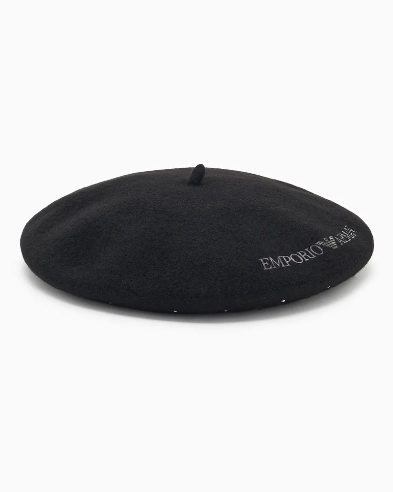 Emporio Armani Baskenmütze aus Wolle mit Mikronieten-Logo Schwarz