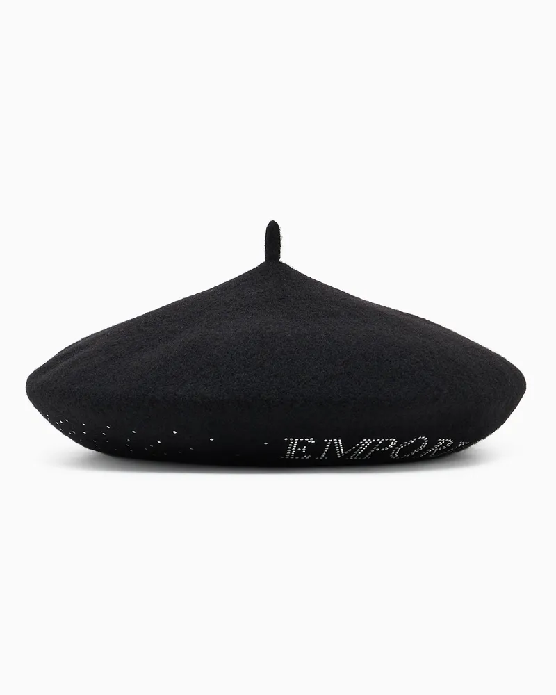 Emporio Armani Baskenmütze aus Wolle mit Mikronieten-Logo Schwarz