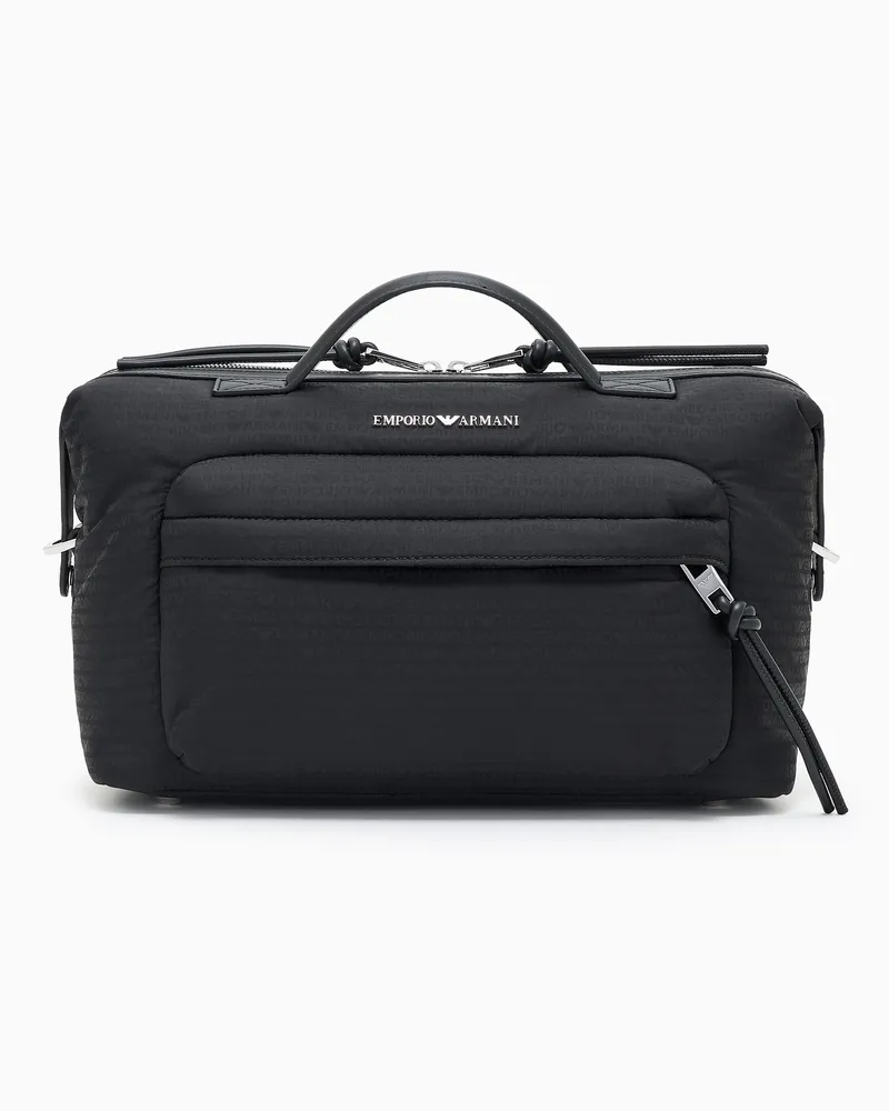 Emporio Armani Schultertasche aus Nylon mit Monogramm-Schriftzug Schwarz