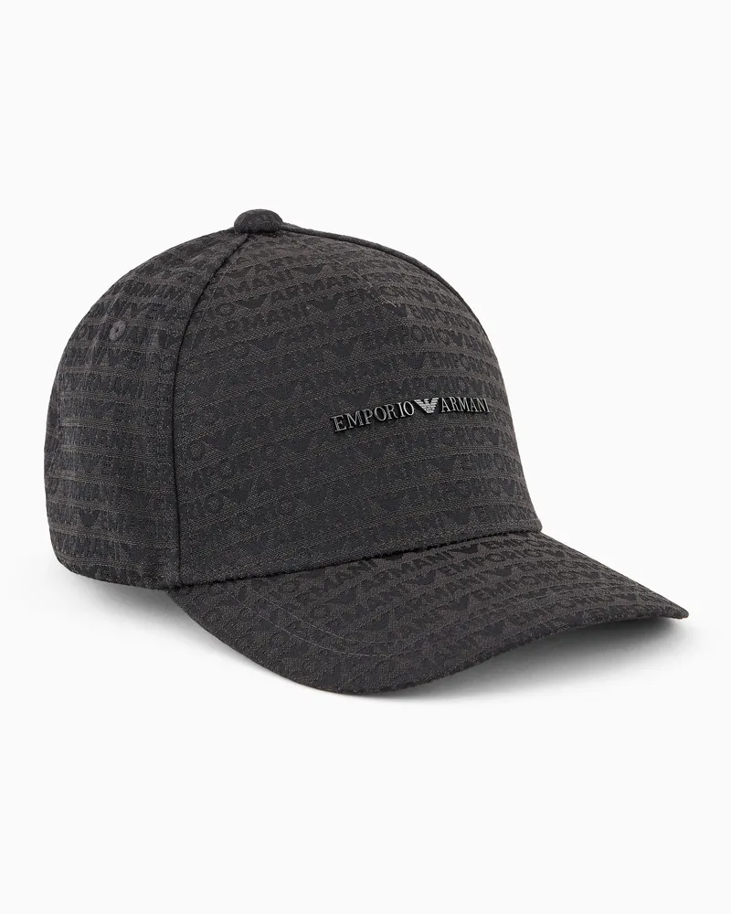 Emporio Armani Baseballcap aus Nylon mit durchgehendem Logo-Schriftzug-Jacquard Grau