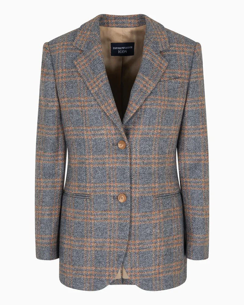 Emporio Armani Icon Blazer, einreihig, aus einer Schurwoll-Mischung mit Karo-Muster Grau