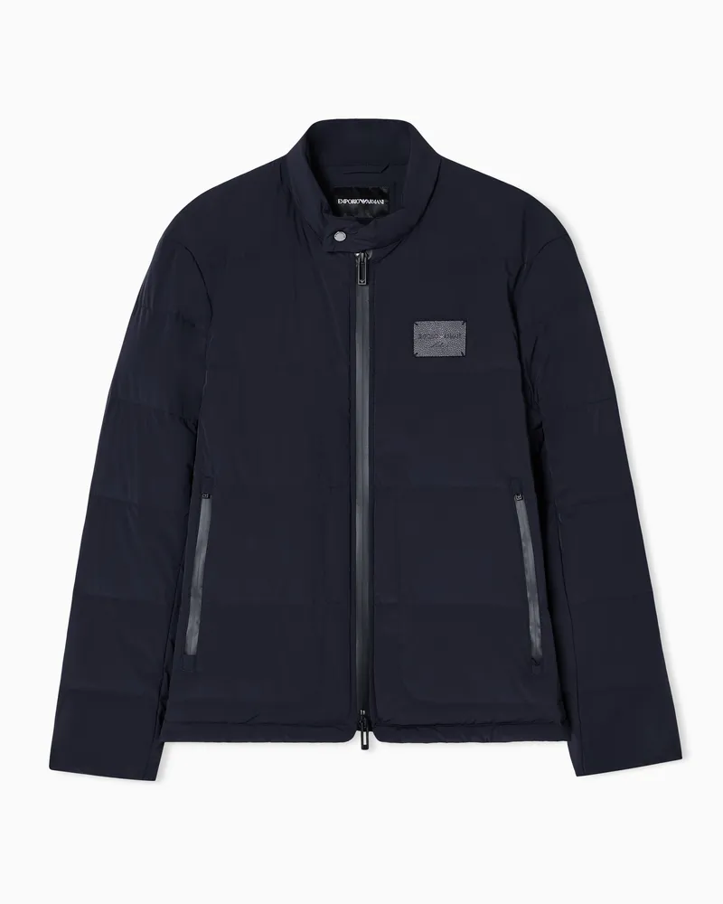 Emporio Armani Daunensteppjacke aus glänzendem Nylon-Spandex Marineblau