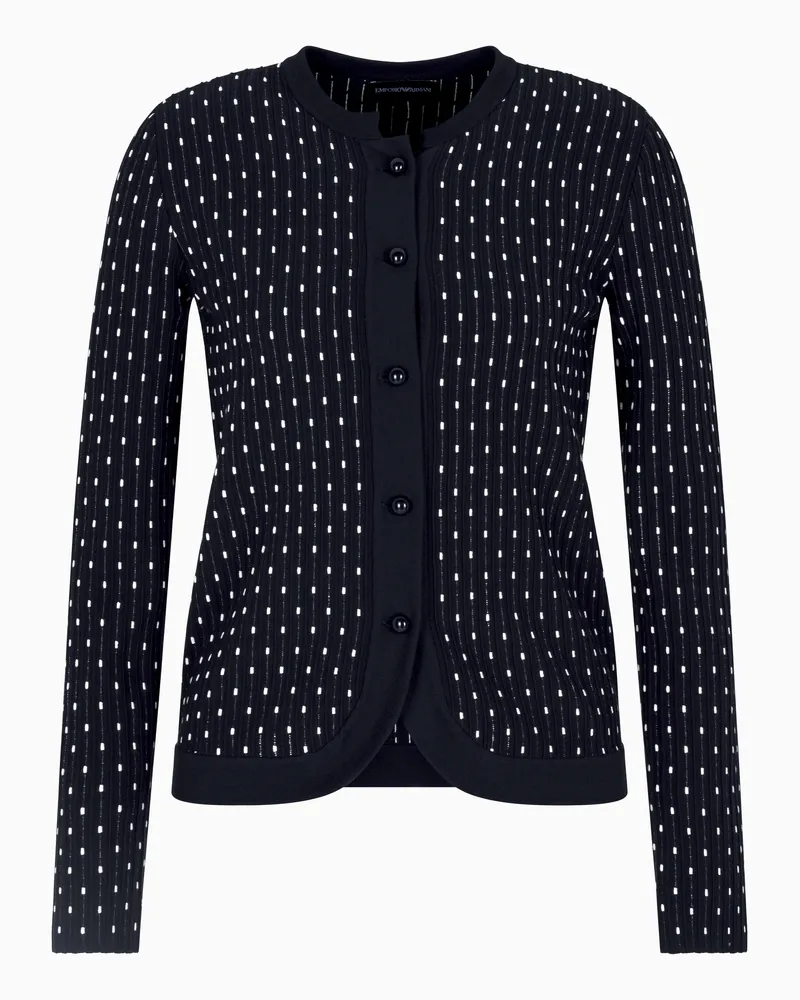 Emporio Armani Unifarbener Strick-Cardigan aus Viskose in Jacquard-Stoff-Verarbeitung mit Tupfen Blau