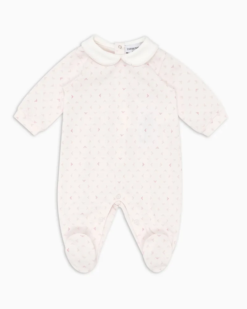 Emporio Armani Strampler mit Claudine-Kragen und Allover-Optical-Adler-Print Pink