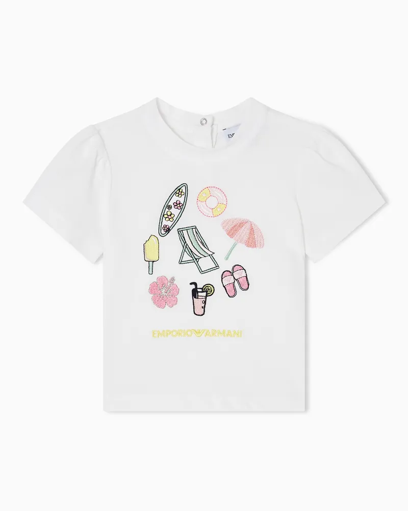 Emporio Armani T-Shirt aus Jersey mit Sommer-Print Weiß