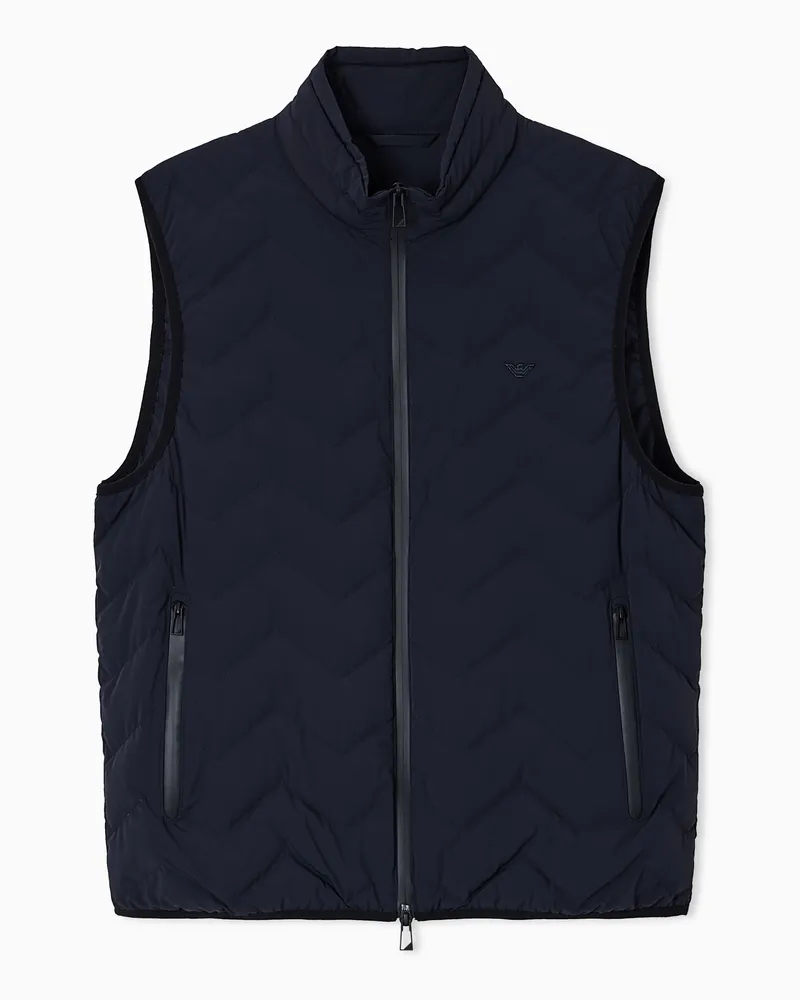 Emporio Armani Ärmellose Daunenjacke aus wasserabweisendem und recyceltem Nylon-Spandex mit Chevron-Steppmuster Marineblau