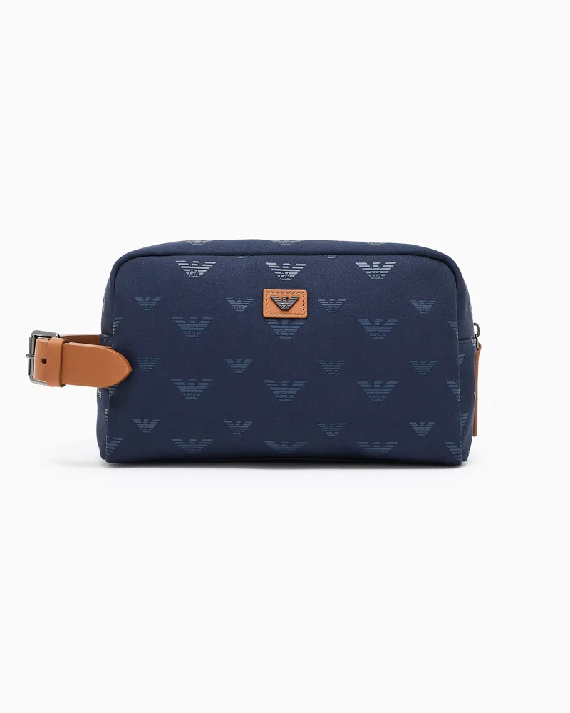 Emporio Armani Beauty-Case aus Canvas mit Allover-Adler Marineblau