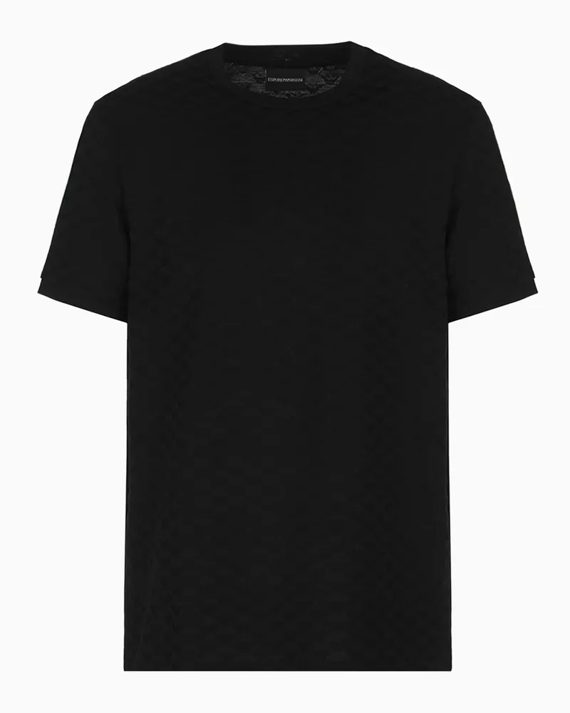 Emporio Armani T-Shirt aus merzerisiertem Jersey mit Allover-Adler aus Jacquard Schwarz