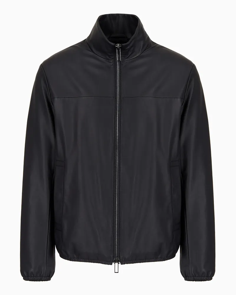 Emporio Armani Blouson mit durchgehendem Reißverschluss aus Semianilin-Lammnappaleder Marineblau