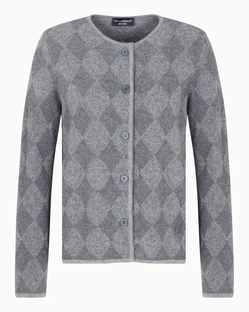 Emporio Armani Icon Cardigan aus einer Woll-Mischung mit Vanisé-Rauten-Muster Grau