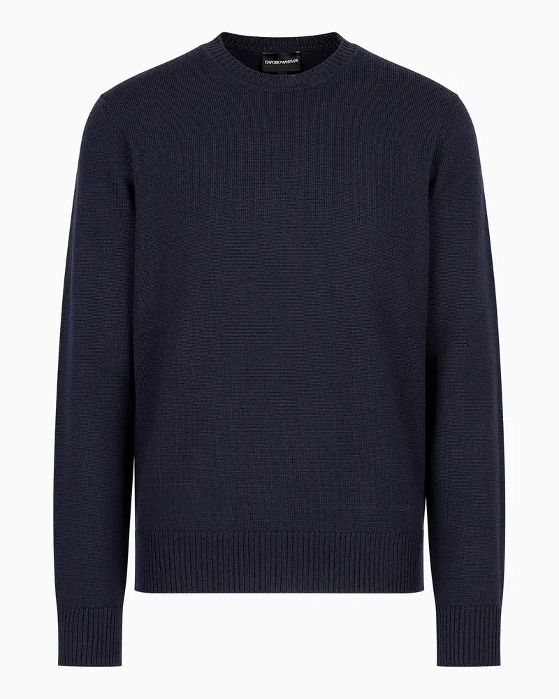 Emporio Armani Pullover in Regular Fit aus Schurwolle Marineblau