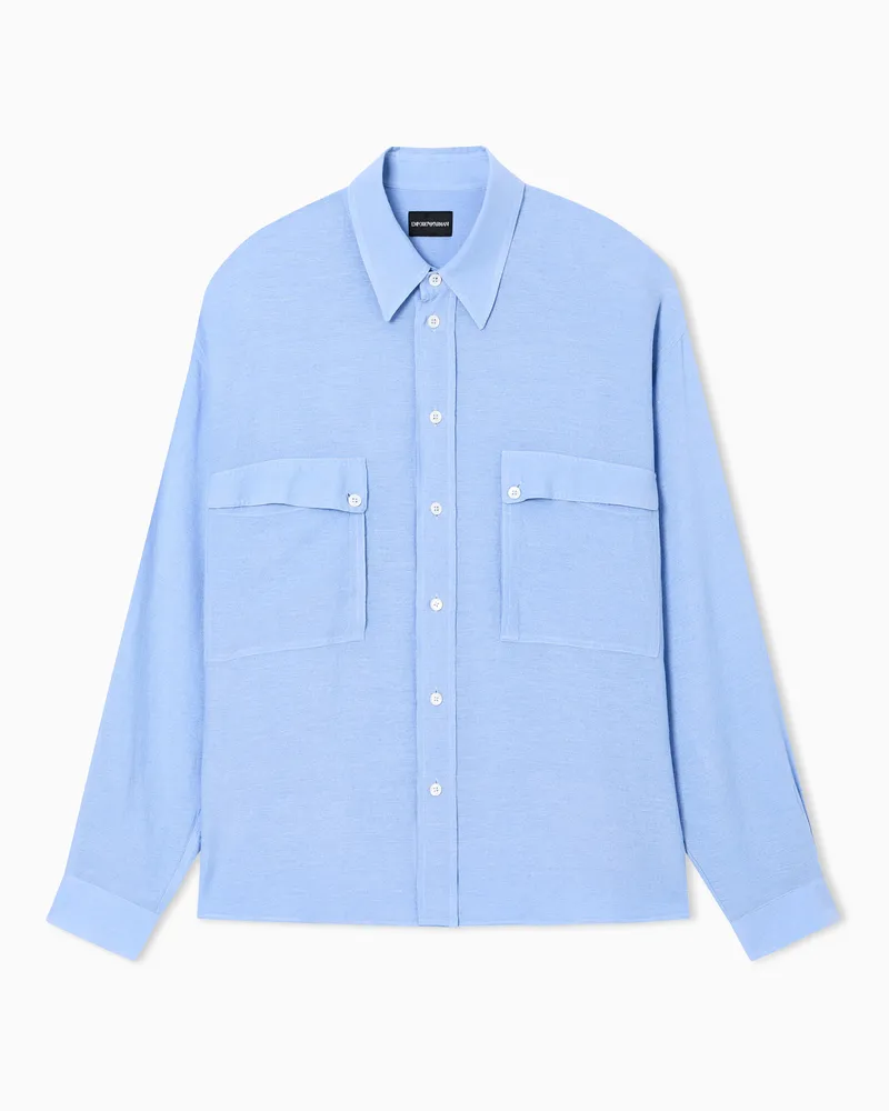 Emporio Armani Hemd aus einer Leinen-Mischung in Denim-Optik Hellblau