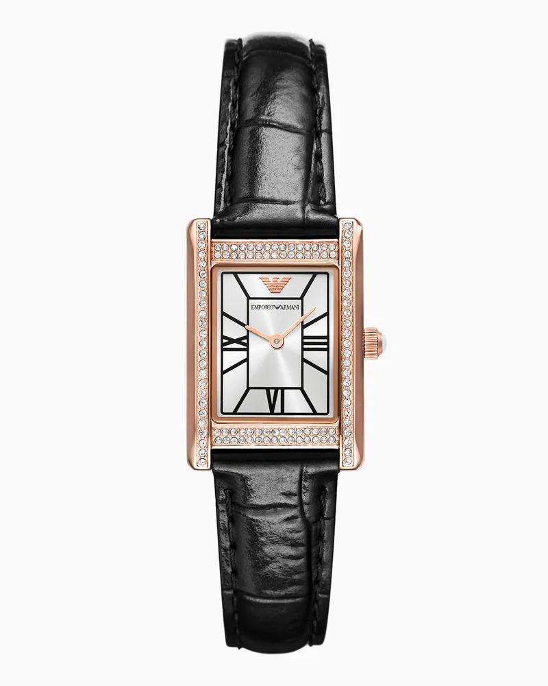 Emporio Armani Zweizeigeruhr mit Lederarmband in Schwarz Mehrfarbig