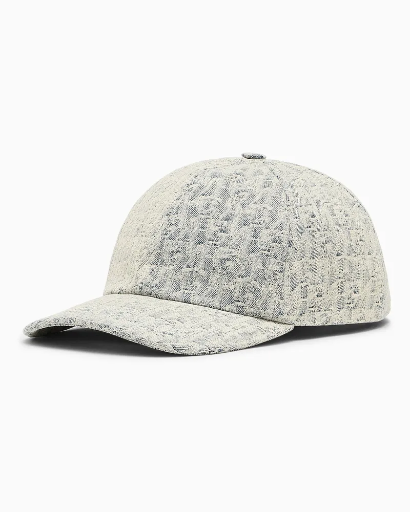 Emporio Armani Baseballkappe aus strukturiertem Denim mit Logomuster Blau