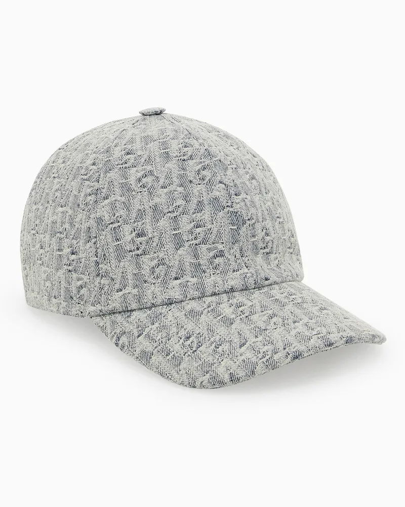 Emporio Armani Baseballkappe aus strukturiertem Denim mit Logomuster Blau