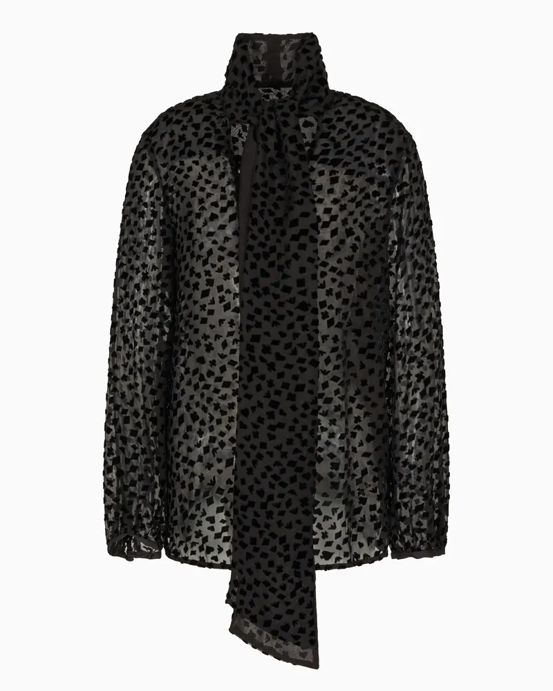 Emporio Armani ASV „Jeu de Cartes “-Hemd mit Schalkragen, gefertigt aus Devoré-Tüll Schwarz