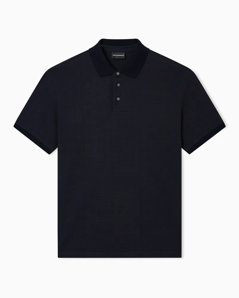 Emporio Armani Polo shirt in jacquard jersey with all-over lettering Blau