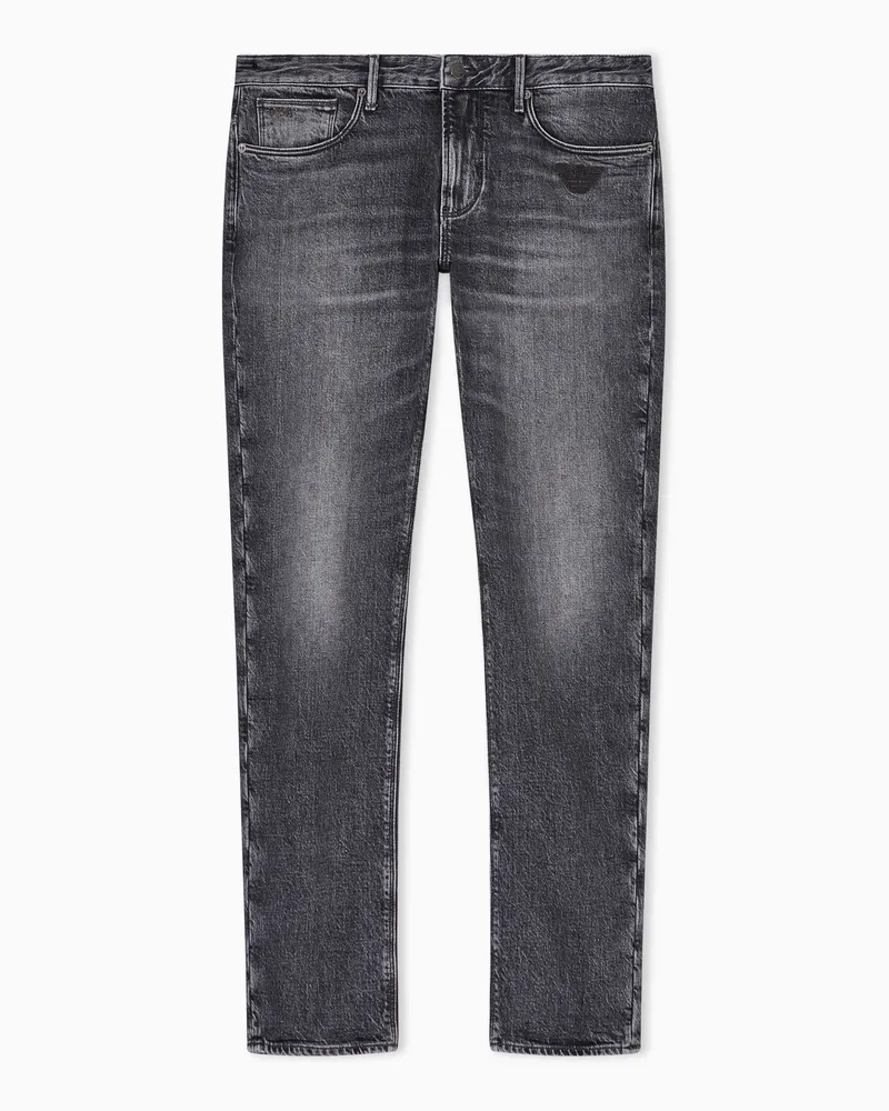 Emporio Armani J06 slim-fit jeans in washed denim with eagle embroidery Grau