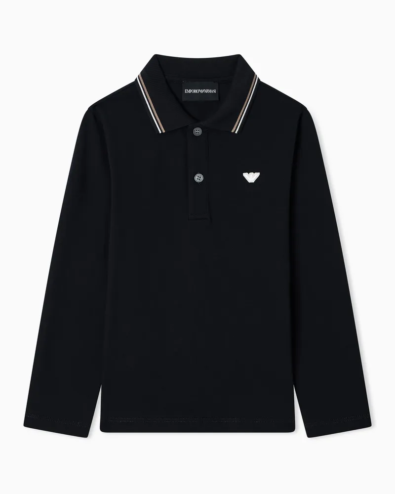 Emporio Armani Poloshirt mit langen Ärmeln aus elastischem Pikee Marineblau