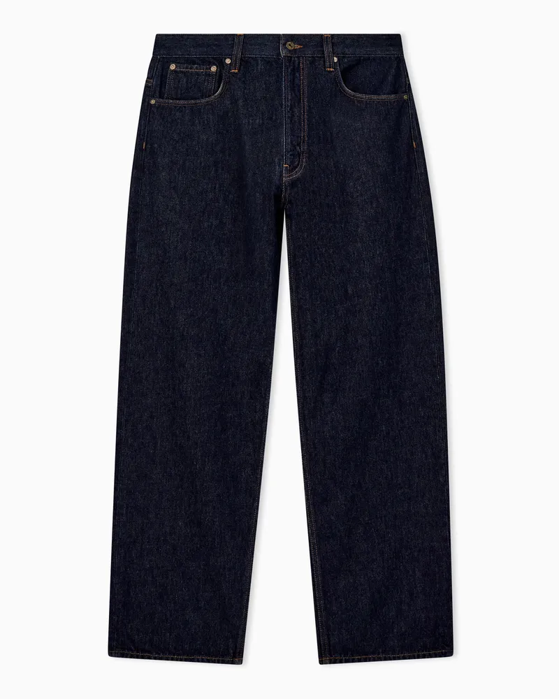 Emporio Armani 5-Pocket-Jeans aus Denim mit Lederpatch und geradem Bein Blau