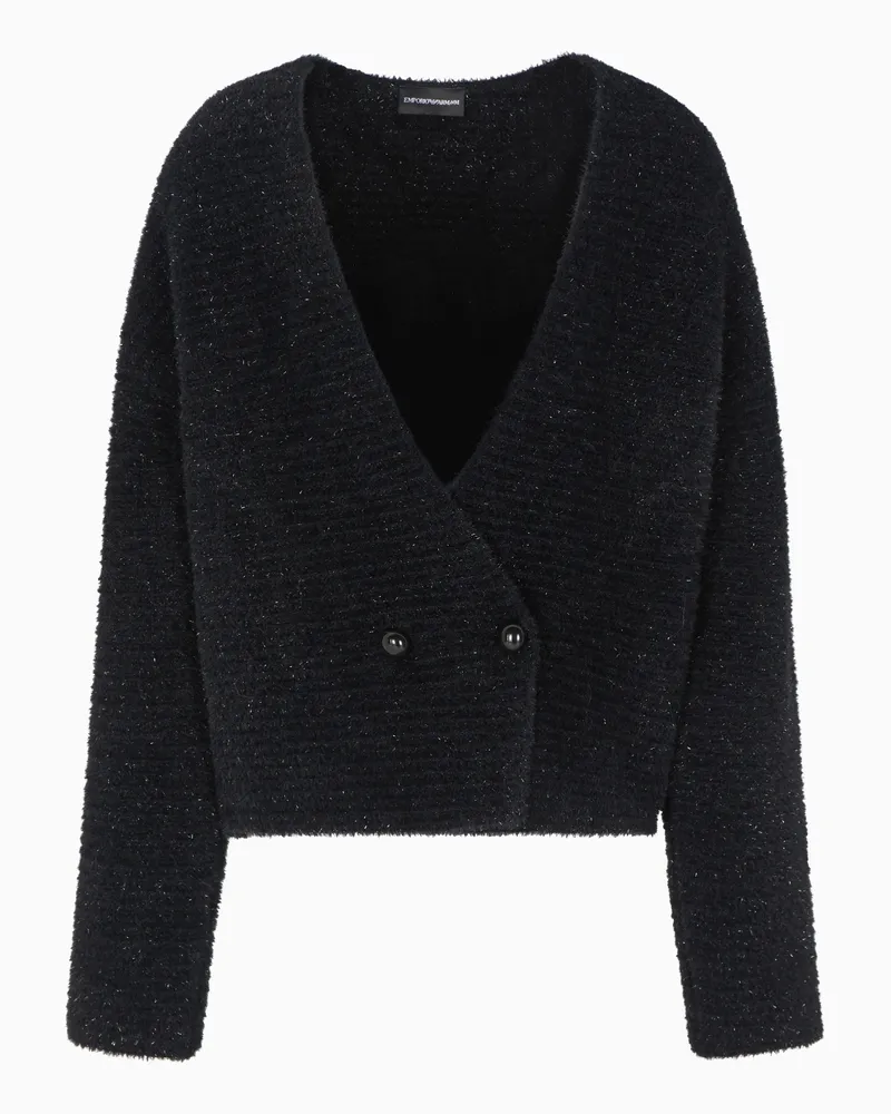 Emporio Armani Zweireihiger Cardigan in Linksstrick-Verarbeitung mit Lurex-Details Schwarz