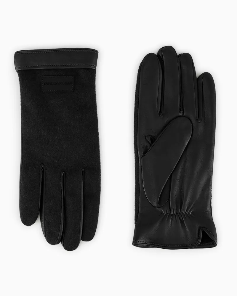 Emporio Armani Handschuhe aus Nappaleder und Wollstoff Schwarz