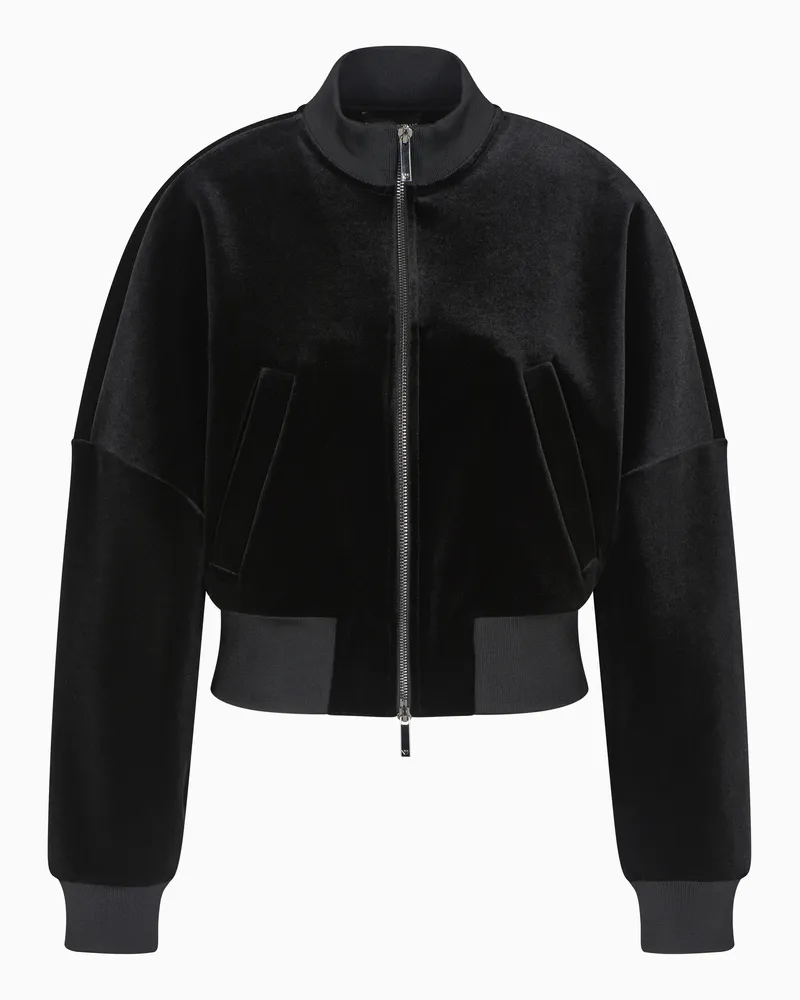 Emporio Armani Bomberjacke aus Jersey-Chenille mit Jeu de Cartes-Stickerei Schwarz