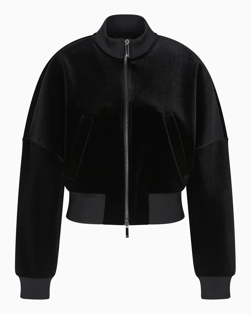 Emporio Armani Bomberjacke aus Jersey-Chenille mit Jeu de Cartes-Stickerei Schwarz