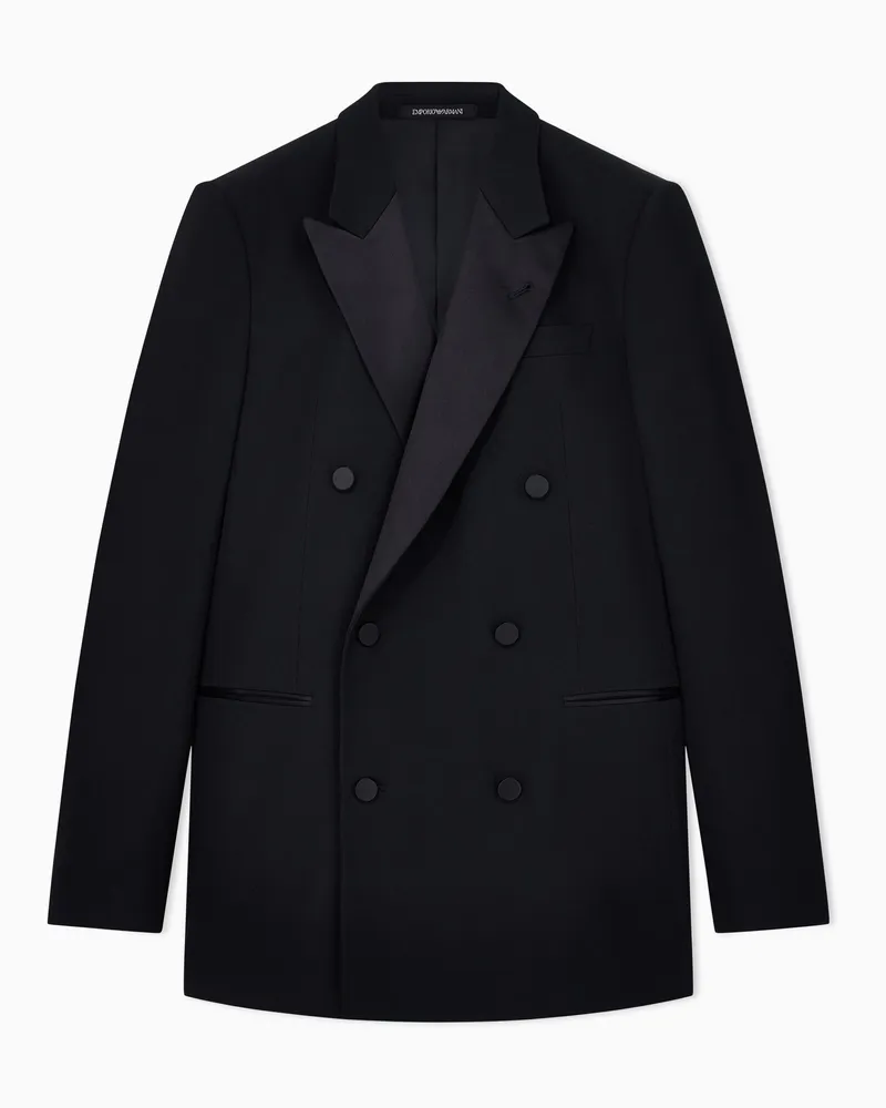 Emporio Armani Tailliertes zweireihiges Sakko mit Pattentaschen Schwarz