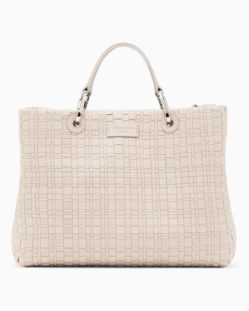 Emporio Armani Mittelgroßer Shopper MyEA aus geflochtenem Nylon Beige