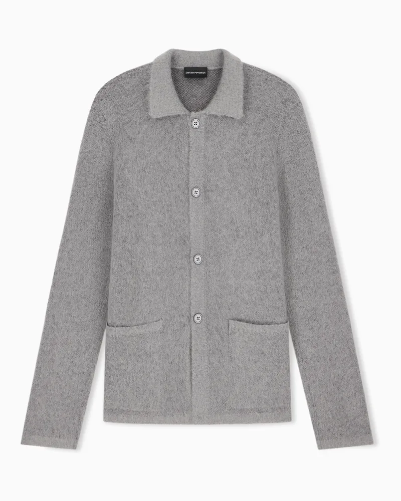 Emporio Armani Cardigan aus gebürstetem Strick mit Mohair und Schurwolle Grau
