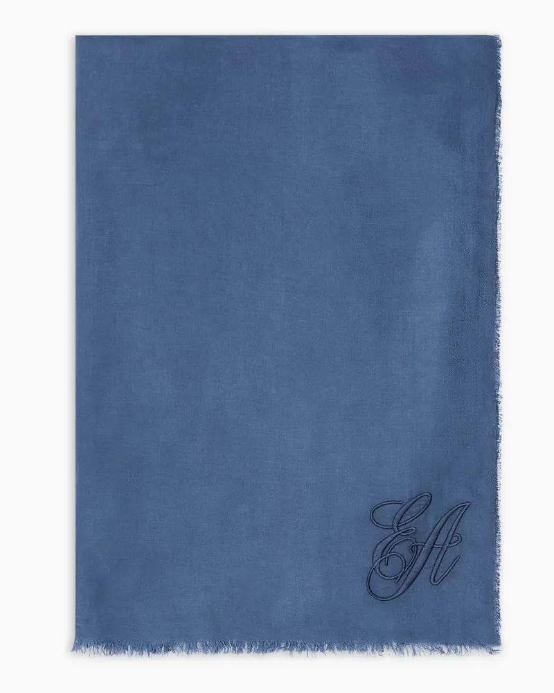 Emporio Armani Maxi-Stola aus Modal mit gesticktem EA-Schriftzug Hellblau