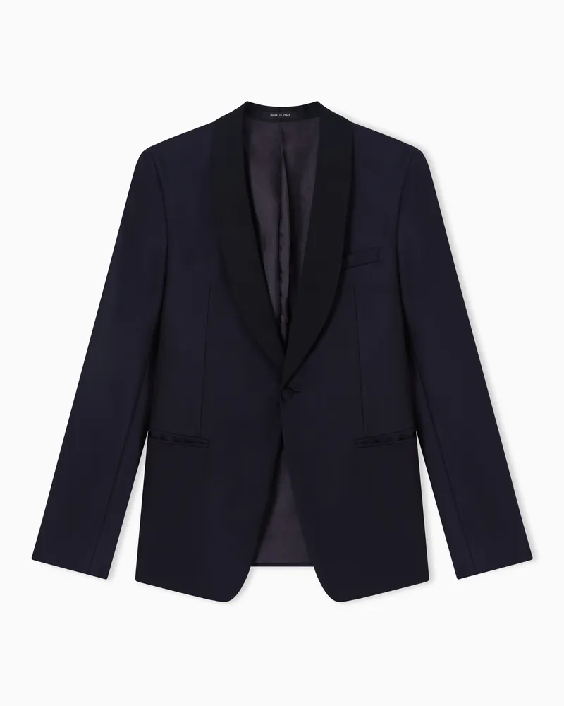 Emporio Armani Jacke aus einfarbiger, gekämmter Wolle mit Schalkragen Schwarz