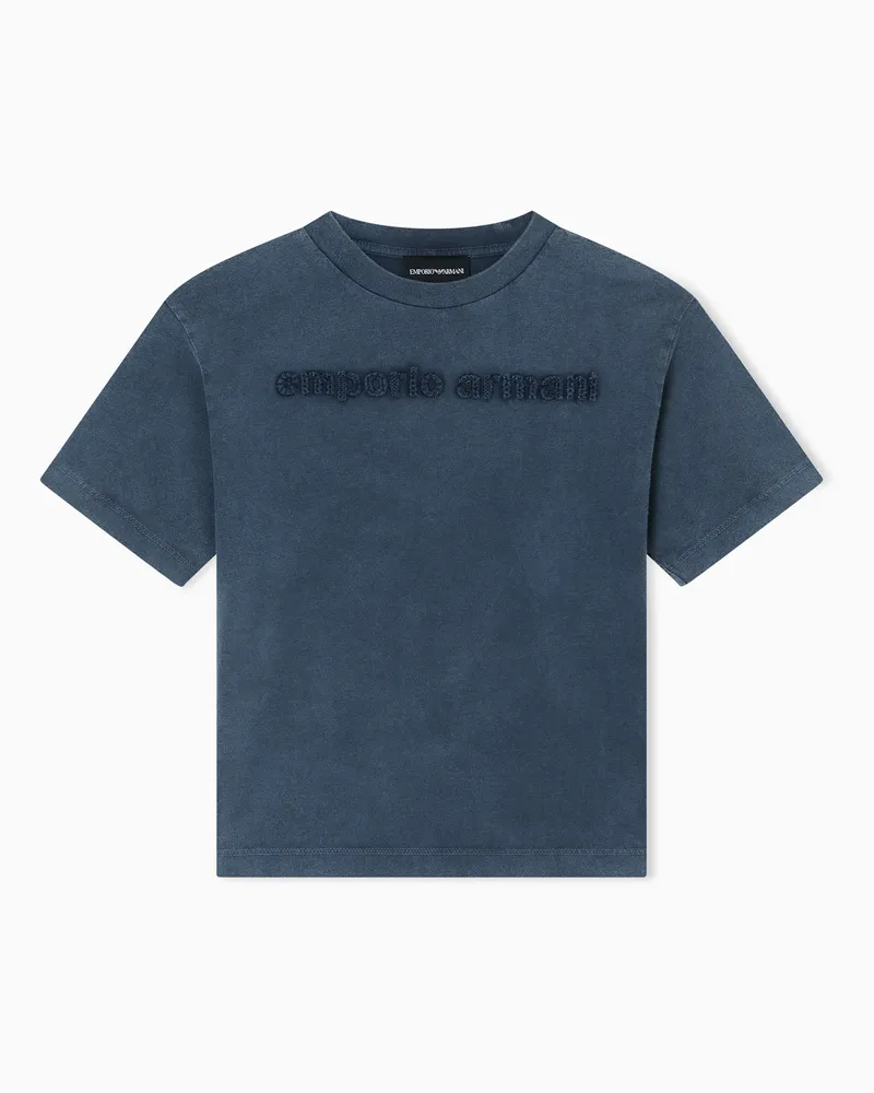 Emporio Armani Oversize-T-Shirt aus stückgefärbtem Jersey Blau