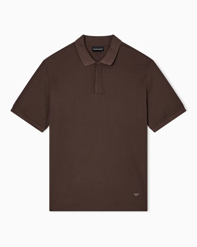 Emporio Armani Jersey-Poloshirt mit vertikalem Muster in Jacquard-Stoff Braun