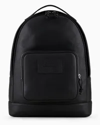 Emporio Armani Runder Rucksack aus Getrommeltem Leder Schwarz