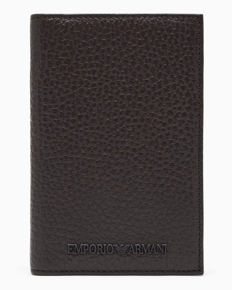Emporio Armani Bifold-Kartenetui aus getrommeltem Leder Braun