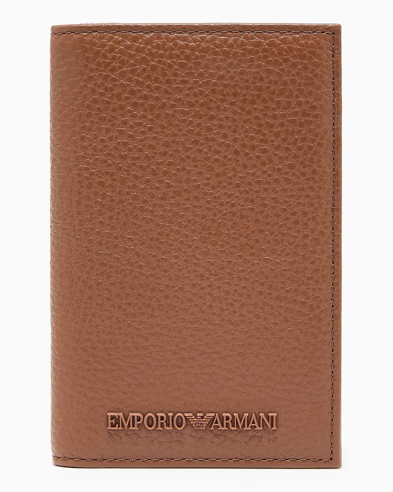 Emporio Armani Bifold-Kartenetui aus getrommeltem Leder Braun
