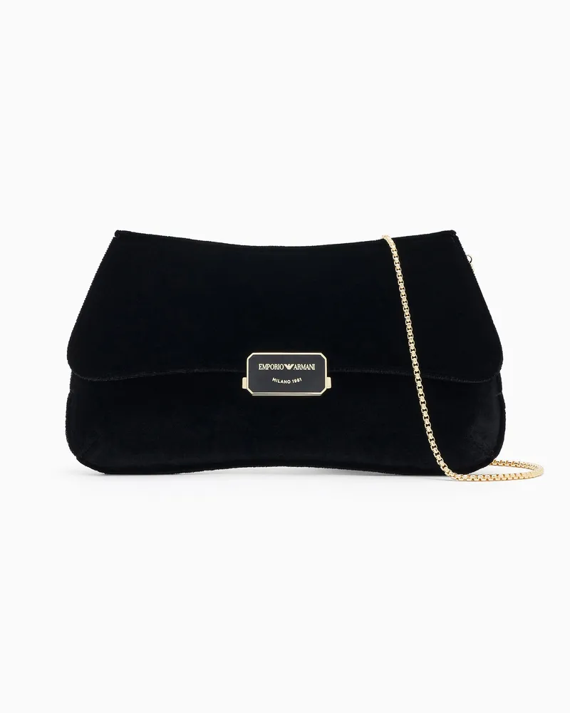 Emporio Armani Clutch aus glattem Samt mit Kettenschulterriemen Schwarz