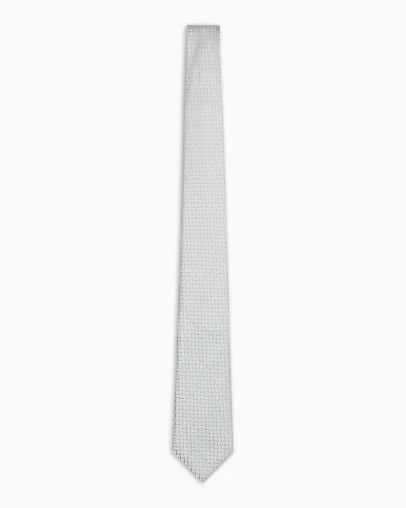 Emporio Armani Krawatte aus Seiden-Mischung mit Fischgratmuster in Jacquard-Stoff-Verarbeitung Grau