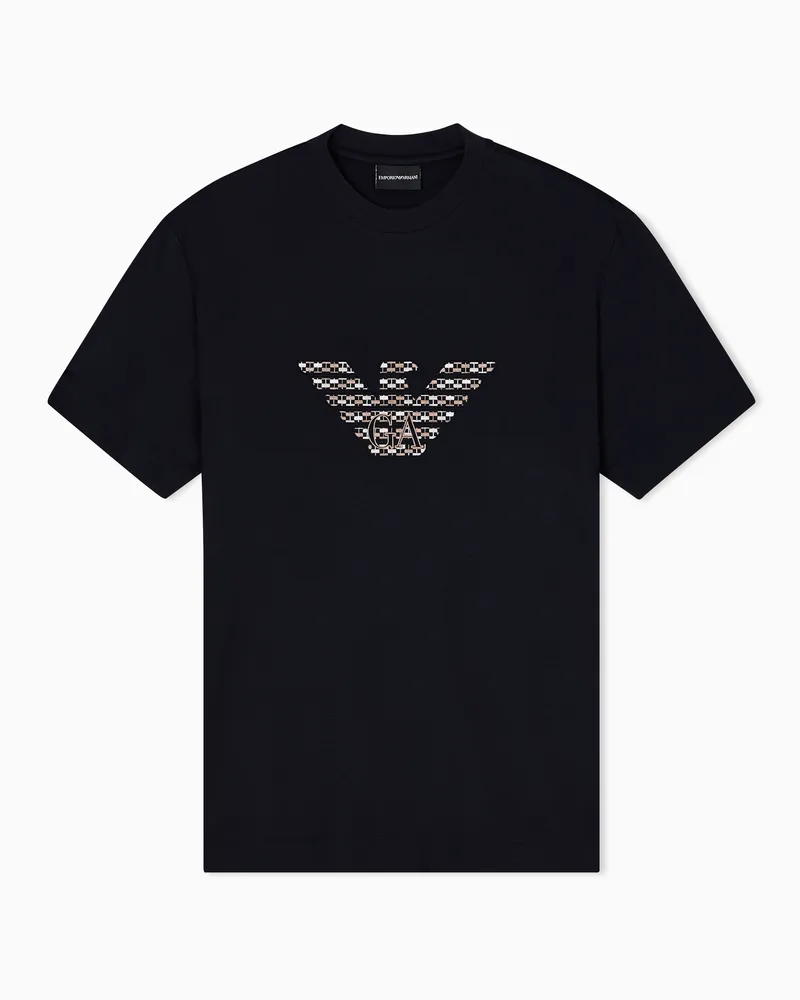 Emporio Armani ASV T-Shirt aus einer Jersey-Lyocell-Mischung mit großer Logo-Stickerei Marineblau