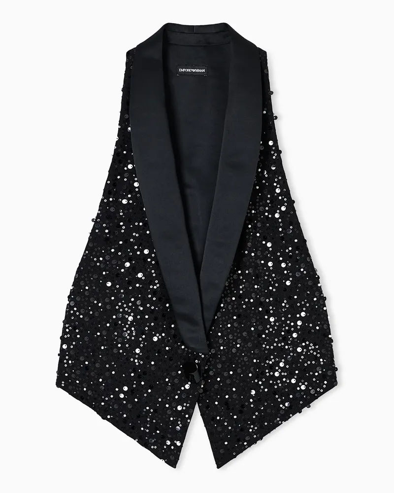 Emporio Armani Weste aus Georgette, die durchgängig mit kleinen Perlen und Pailletten verziert ist Schwarz
