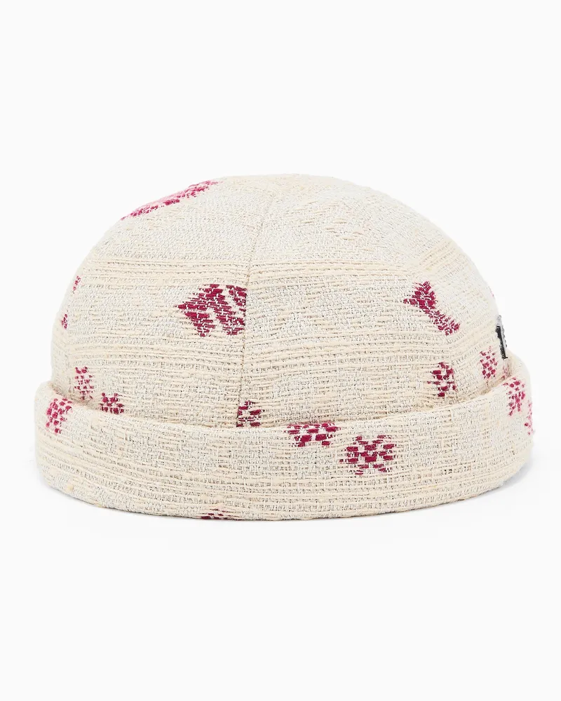 Emporio Armani Mütze aus Jacquard-Leinen-Seiden-Mischgewebe Beige