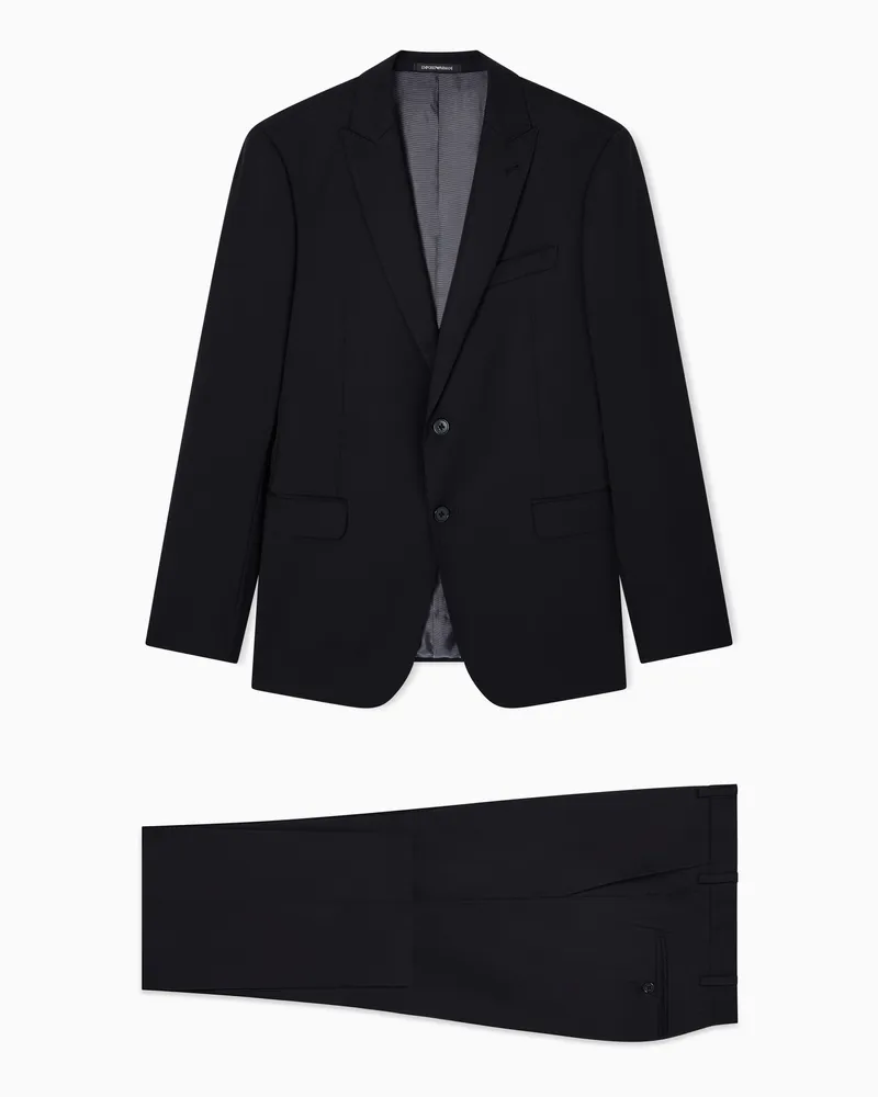 Emporio Armani Einreihiger Anzug in Regular Fit aus gestreifter Schurwolle in strukturierter Jacquard-Stoff-Verarbeitung Schwarz